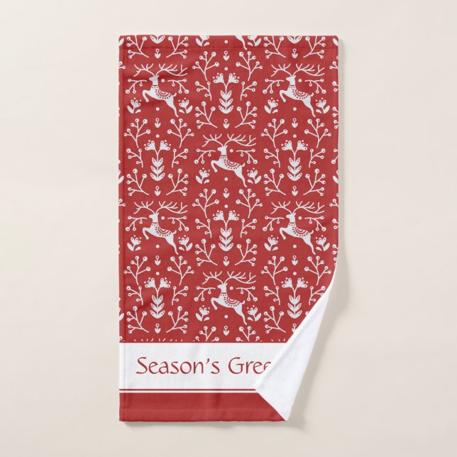 Conjunto De Toalhas Rebelde Branca Escandinávia Vermelha Floral Natal (Toalha de mão)