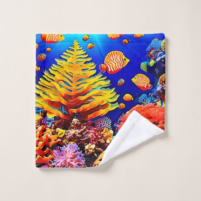 Conjunto De Toalhas Recife de Peixes Tropicais submarinos (Pano de lavar)