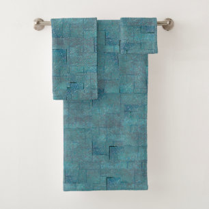 Conjunto De Toalhas Recortes de mosaicos em forma de textura ciano-cin