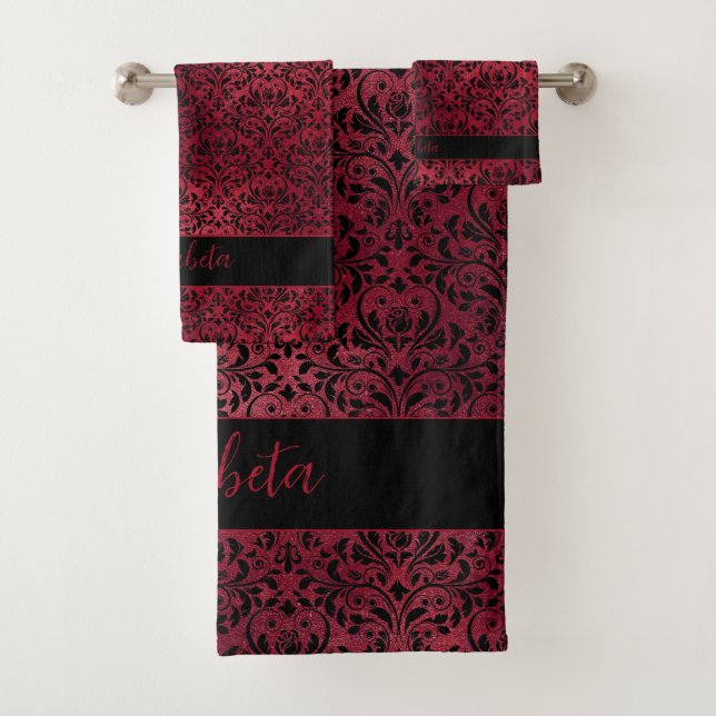 Conjunto De Toalhas Red Black Damask Gothic (Insitu)
