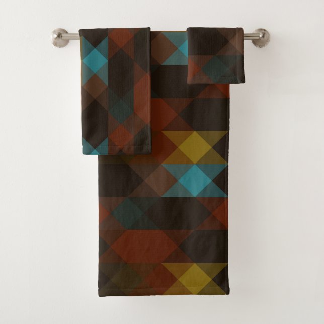 Conjunto De Toalhas red brown olive yellow and turquoise (Insitu)