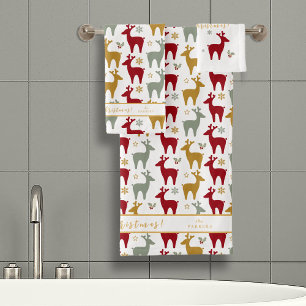Conjunto De Toalhas Red Christmas Reindeer Pattern#12 ID1009