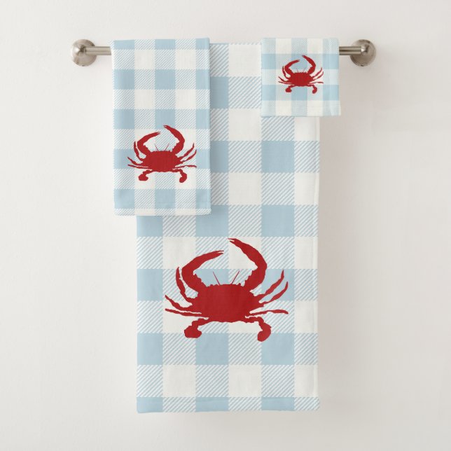 Conjunto De Toalhas Red Crab Check Gingham Pattern Bath Towel Set (Insitu)