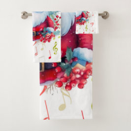 Conjunto De Toalhas Red Green Music Notes e Papai Noel