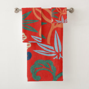 Conjunto De Toalhas Red Hawaiian Japan Kimono: Vintage Floral