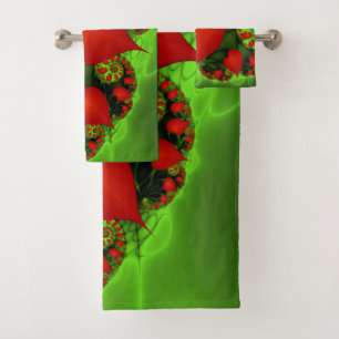 Conjunto De Toalhas Red Hearts Verde limão Arte Fractal Moderna Abstra