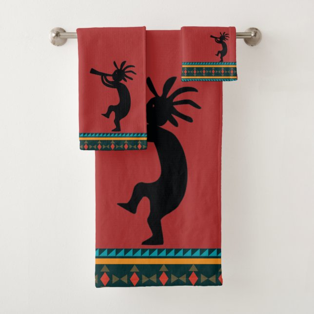 Conjunto De Toalhas Red Kokopelli Bath Towel Set (Insitu)