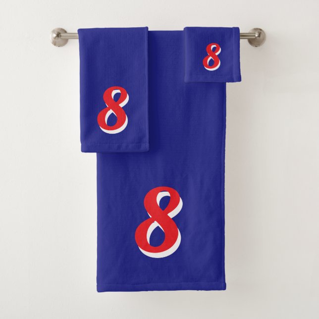 Conjunto De Toalhas Red Lucky Number Eight on Blue (Insitu)
