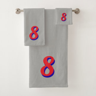 Conjunto De Toalhas Red Lucky Number Eight on Silver Gray