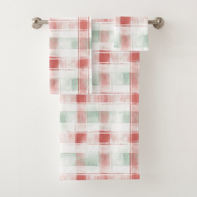 Conjunto De Toalhas Red Mint Peppermint Mocha Plaid Stripes Christmas (Insitu)