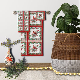 Conjunto De Toalhas Red Mockingbird Poinsettia Fronteiras Vermelhas