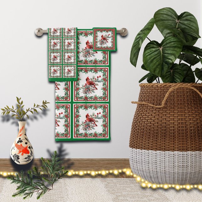 Conjunto De Toalhas Red Mockingbird Poinsettia Green (Criador carregado)