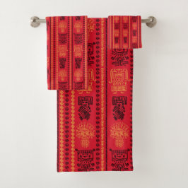 Conjunto De Toalhas Red Native Patterno Étnico Tribe Boho Cultura