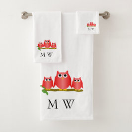Conjunto De Toalhas Red Owls Design Monogrammed