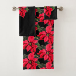 Conjunto De Toalhas Red Poinsettia no Natal Negro Floral