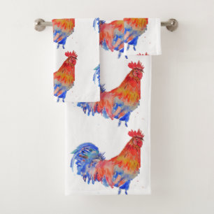 Conjunto De Toalhas Red Rooster Roosters Galinha Blue Bird Boys Mens