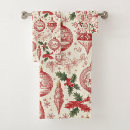 Conjunto De Toalhas Red Toile Chinoiserie Christmas Ornaments