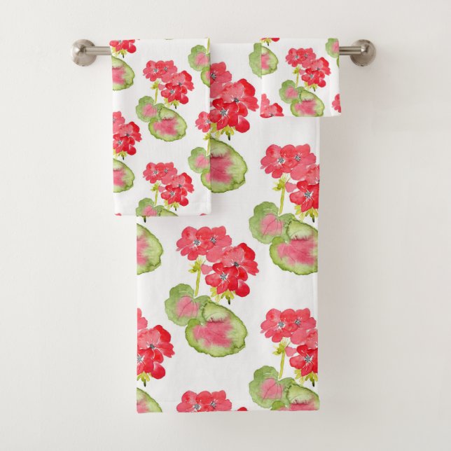 Conjunto De Toalhas Red Watercolor Geraniums Padrão (Insitu)