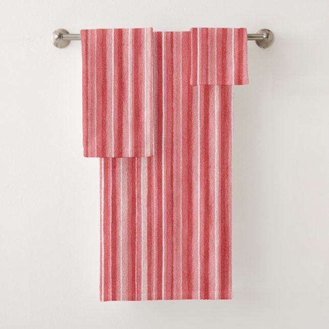 Conjunto De Toalhas Red White Blush Pink Stripes (Insitu)