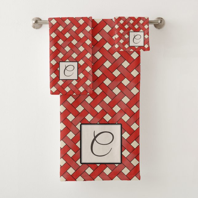 Conjunto De Toalhas Red Woven Rattan em Cor Personalizada com Monogram (Insitu)