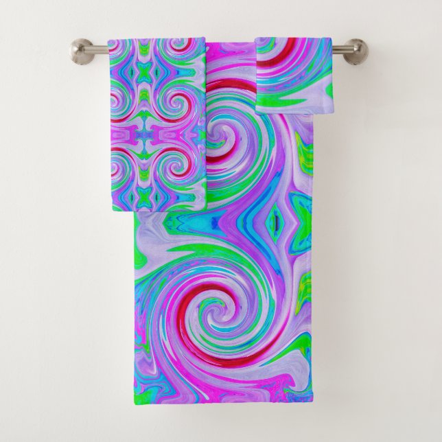 Conjunto De Toalhas Redemoinho Abstrato Groovy em Roxo e Rosa (Insitu)