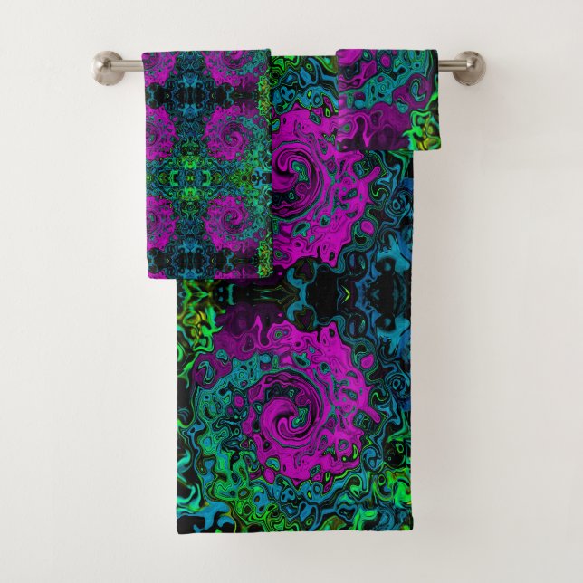 Conjunto De Toalhas Redemoinho de Arte Líquida Abstrata Magenta Ousada (Insitu)