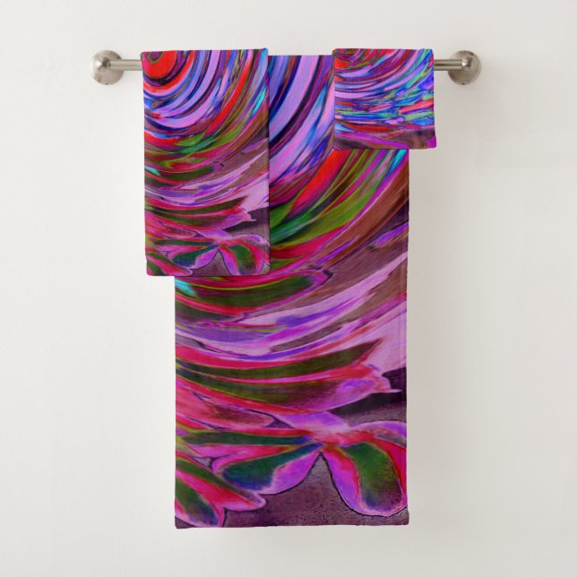 Conjunto De Toalhas Redemoinho Floral Abstrato Rosa, Azul e Vermelho L (Insitu)