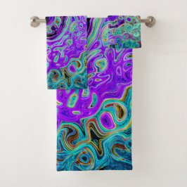 Conjunto De Toalhas Redemoinho Líquido Abstrato Groovy Colorido Roxo R