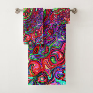 Conjunto De Toalhas Redemoinho Líquido Abstrato Groovy Retro em Aquare