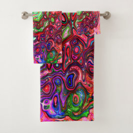 Conjunto De Toalhas Redemoinho Líquido Abstrato Groovy Retro em Aquare