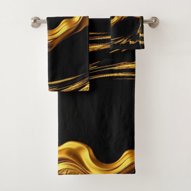 Conjunto De Toalhas Redemoinho Opulento Ouro Líquido Preto Monocromo C (Insitu)