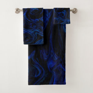 Conjunto De Toalhas Redemoinho Preto Azul Abstrato Fumê Legal