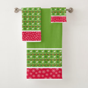 Conjunto De Toalhas Reinadores Vermelhos e Festivos, Árvores, Flocos d