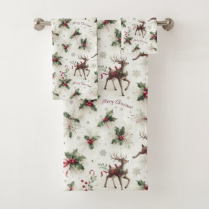 Conjunto De Toalhas Reindeer, Holly de Natal e Flocos de Neve