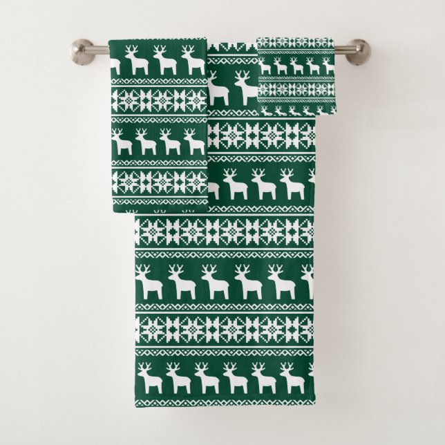 Conjunto De Toalhas Reindeer Verde Tradicional de Natal Floco de Neve (Insitu)