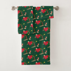 Conjunto De Toalhas Rena de Natal do Papai Noel Verde