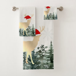 Conjunto De Toalhas Rena Dourada,Chapéu de Papai Noel,Flocos de Neve,F