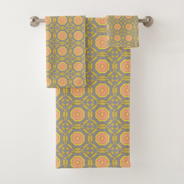 Conjunto De Toalhas repeating geometric pattern with orange and yellow (Insitu)