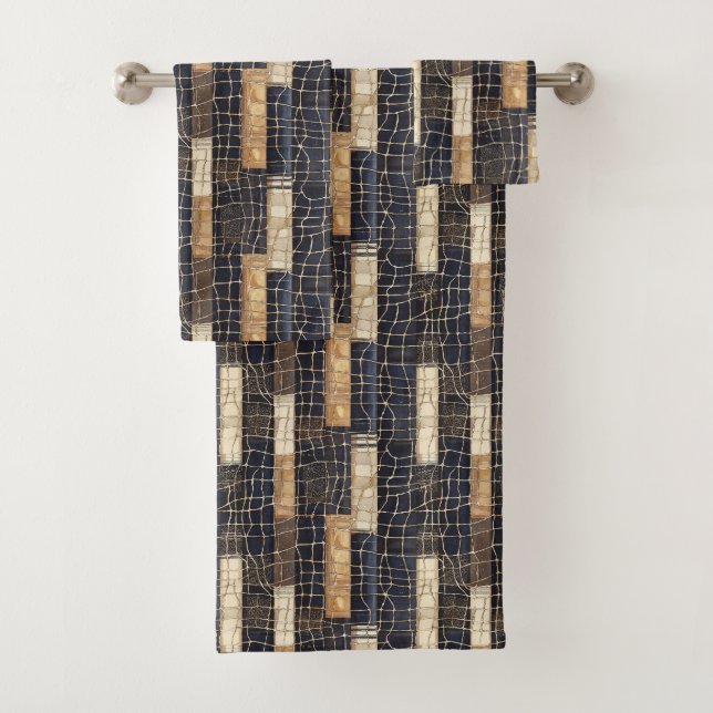 Conjunto De Toalhas Retângulos Azul Marinho Creme Marrom (Insitu)