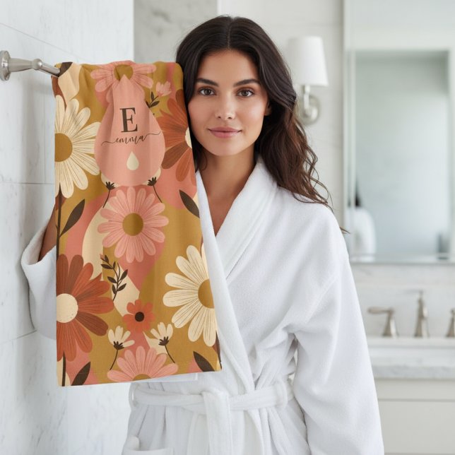 Conjunto De Toalhas Retro 70s Summer Floral Daisy Custom Name (Criador carregado)