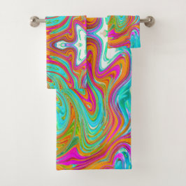 Conjunto De Toalhas Retro Abstrato de Grãos Azuis, Laranja e Rosa Quen