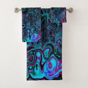 Conjunto De Toalhas Retro Aqua Magenta e Abstrato preto