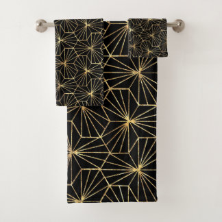 Conjunto De Toalhas Retro Art Deco Gold Black Geometric Pattern