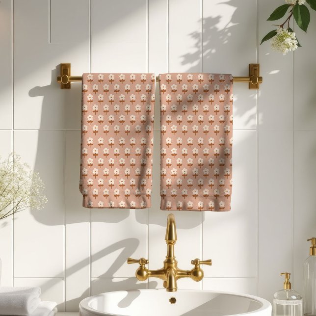 Conjunto De Toalhas Retro Boho Towel Brown Green Floral Delight (Retro Boho Towel Brown Green Floral Delight)