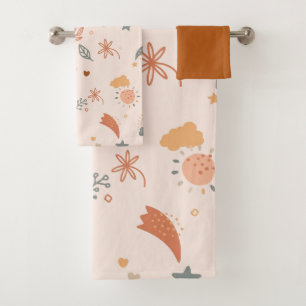Conjunto De Toalhas Retro Boho Watercolor Arco-Íris Neutro