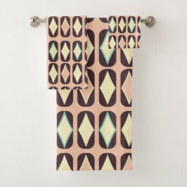 Conjunto De Toalhas Retro geometric pattern with brown, yellow, blue