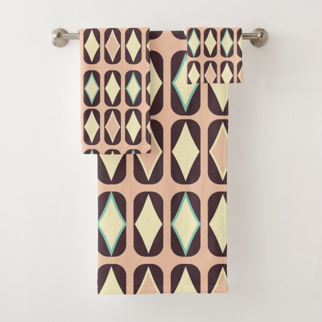 Conjunto De Toalhas Retro geometric pattern with brown, yellow, blue (Insitu)