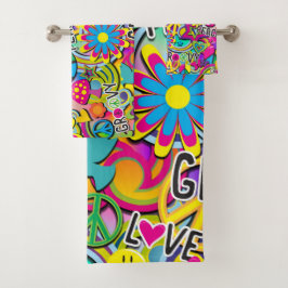 Conjunto De Toalhas Retro Groovy DIVERTIDO 60's Anos 60 Funky Colorido