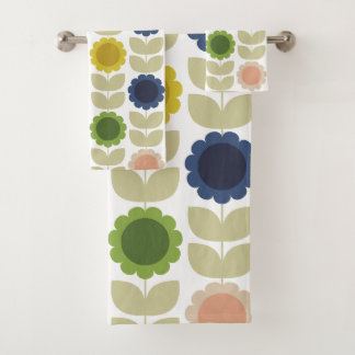 Conjunto De Toalhas Retro Groovy Summer Flowers Stems