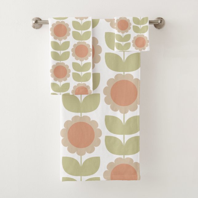 Conjunto De Toalhas Retro Groovy Summer Flowers Stems (Insitu)